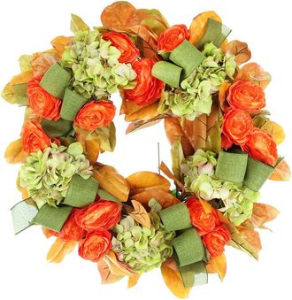 Creative Displays Inc. Handmade Fall Hydrangea & Magnolia Arrangement In Glass Vase