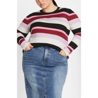 City Chic Raelyn Rib Stripe Sweater at Nordstrom, Size Xxs