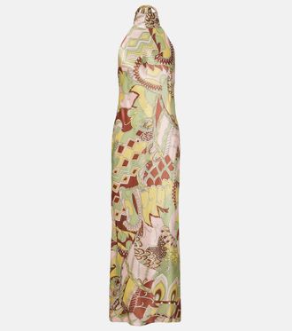 Rixo Maura printed halterneck satin midi dress