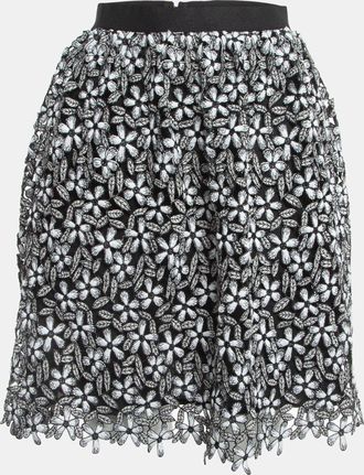 Self Portrait Black/white Floral Cut-Out Lace Short Skirt