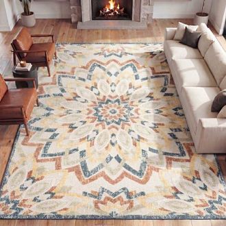Jonathan Y Designs Flora Abstract Bold Mandala High-Low Indoor/Outdoor Rug in Cream/multi at Nordstrom, Size 3Ft 0In X 5Ft 0In