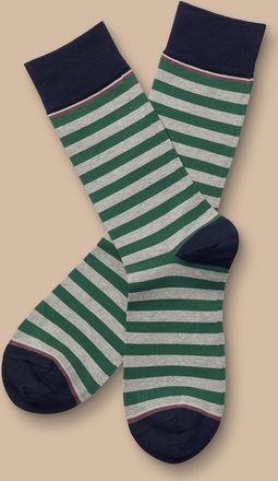 CHARLES TYRWHITT Melange Block Stripe Socks - Green & Silver Size 10.5-13 by Charles Tyrwhitt