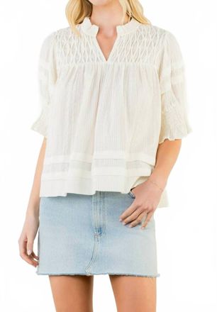 THML Clothing Short Sleeve Crinkle Detail Blouse In Cream