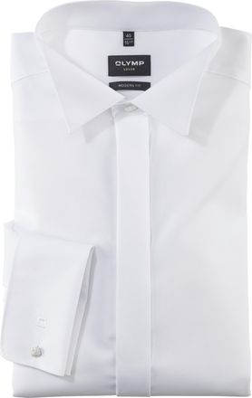 Olymp Smokinghemd OLYMP Luxor modern fit, Herren, Gr. 37, N-Gr, weiss (wei&szlig;), Web, Obermaterial: 100% Baumwolle, Umschlagmanschette, Hemden Smokinghemd