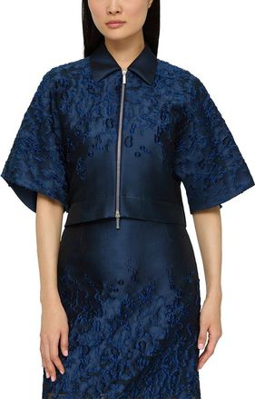 Lafayette 148 New York Zip Front Cropped Silk-Blend Jacket