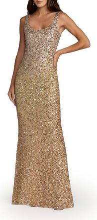 Mac Duggal Sleeveless Scoop Neck Beaded Column Gown in Shimmering Gold at Nordstrom, Size 12