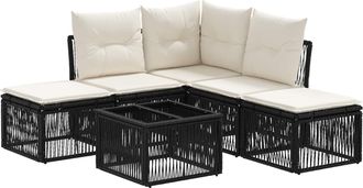 vidaXL Conjunto De Sof&aacute;s De Jard&iacute;n 6 Uds. Negro Rat&aacute;n Sint&eacute;tico Vidaxl