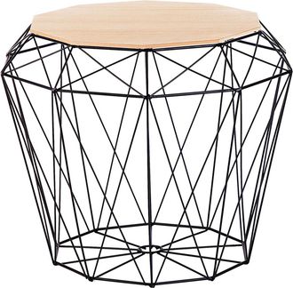 Beliani Beliani - Mesa Auxiliar Con Base De Madera Clara Y Metal Negro Tapa Extra&iacute;ble Alambre Estilo Glamour Elida