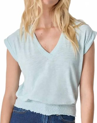 Lilla P Smocked Hem V-Neck Top In Seabreeze