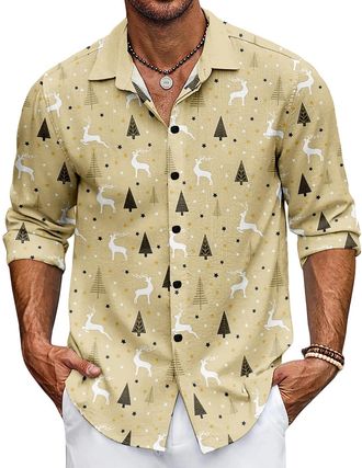 Generic Mens Christmas Shirts Santa Claus Party Long Sleeve Button Down Shirts (UK, Alpha, XL, Regular, Regular, Style 12)
