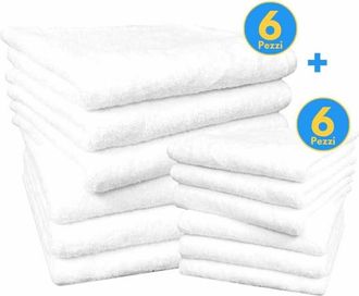 Trade Shop Trade Shop - Set 12 Asciugami Bagno Viso Ospite 6 + 6 Per Hotel Albergo Pa Bianco 100% Cotone
