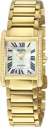 Gevril Group Womens Regina Swiss Diamond Watch, White MOP Dial, 316L IPYG 2 sides Case, Stainless Steel Bracelet. - Gold - One Size