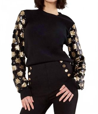Apricot Ornate Sequin Sleeve Sweater In Black