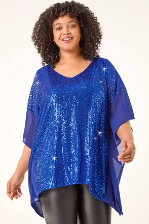 Roman Full Sequin Chiffon Overlay Top
