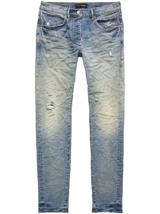 Purple logo-patch skinny jeans - men - pure cotton/Lycra - 28 - Blue
