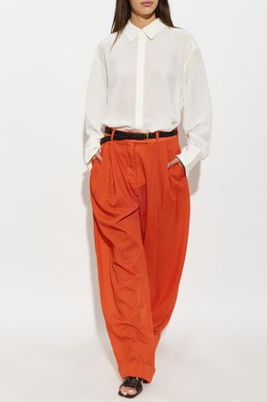 Ferragamo Trousers With Rolled-up Legs, Womens, Orange