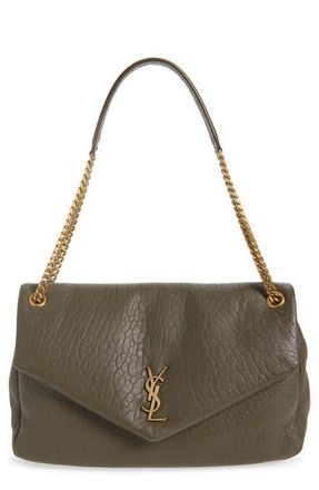 Saint Laurent Large Calypso Leather Shoulder Bag in 3212 Light Musk at Nordstrom
