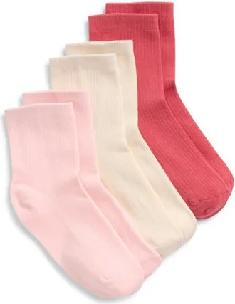 Stems 3-Pack Cotton Blend Ribbed Ankle Socks in Pink at Nordstrom