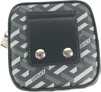 Versace Black Gray Leather Pouch (Pre-Owned)