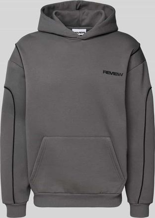 Review Hoodie mit Logo und K&auml;nguru-Tasche in Dunkelgrau, Gr&ouml;&szlig;e XXL