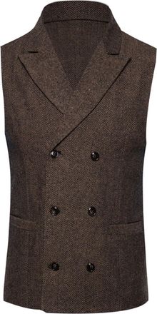 Generic Mens Waistcoats uk Formal Double Breasted Notched Collar Waistcoats Casual Suit Vest for Tuxedos Wedding Groomsme Party, Coffee, L