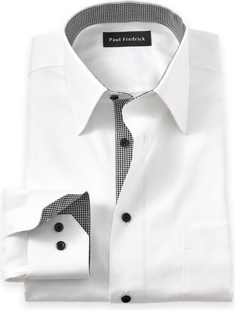 Paul Fredrick Slim Fit Comfort Stretch Non-iron Solid Dress Shirt With Contrast Trim