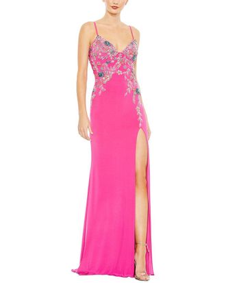 Mac Duggal Multi Color Beaded Floral Cami Gown