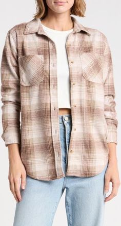 Beach Lunch Lounge Plaid Jacquard Knit Shacket in Shade Nude at Nordstrom, Size X-Large