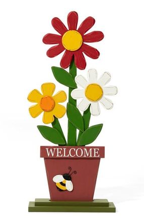 Glitzhome Wooden Trio Flowers Welcome Porch D&eacute;cor in Red at Nordstrom, Size Medium