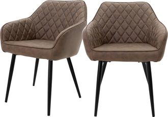 ML Design Ml-design - Set 2x Sillas De Comedor Marr&oacute;n Estilo Moderno Asiento Tapizado Aspecto Piel De Imitaci&oacute;n Patas De Metal Negras Con Respaldo Y Apoyabrazos