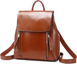 Generic Women Backpack Cross Body Shoulder Bag Genuineleather Girls School Female Natural Skin Book Laptop Rucksack Messenger Bags(Brown)