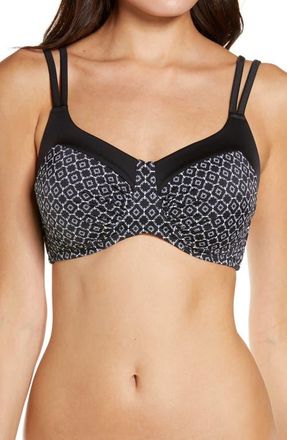 Amoena Ayon Pocketed Wireless Bikini Top in Black/White at Nordstrom, Size 10B