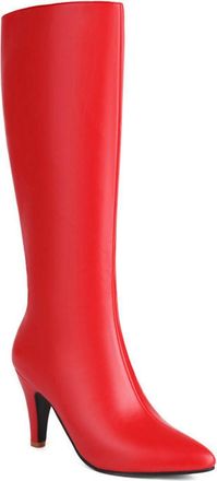 Generic Red,4.5 UK,Knee High Boots for Womens Pointed Toe Kitten Heel Long Boot Side Zipper Fall Winter Fashion Dress Shoes