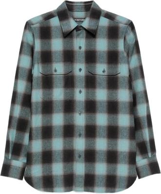 Tom Ford Brushed Check Military Fit Shirt - Heren - Casual Overhemden - Veelkleurig - M - Katoen - Overhemden