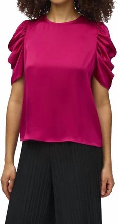 Joseph Ribkoff Satin Top With Shirred Sleeves In Rich Berry