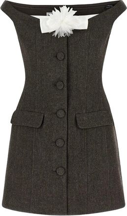 Self Portrait Brown Off Shoulder Collar Mini Dress