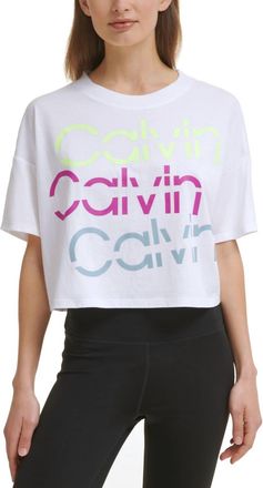 Calvin Klein Activewear Performance Sliced Logo Cropped T-Shirt In Melrose