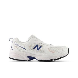New Balance Ni&ntilde;os 530 Bungee Lace en Blanco/Azul, Talla 32.5