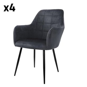ECD Germany 4x Sillas de comedor en tapizado gris oscuro con patas de acero