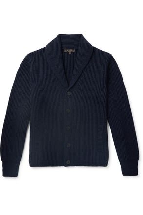 Loro Piana Shawl-Collar Ribbed Wool Cardigan