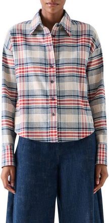 Akris Plaid Brushed Cotton Flannel Shirt in Cashew-Multicolor at Nordstrom, Size 14