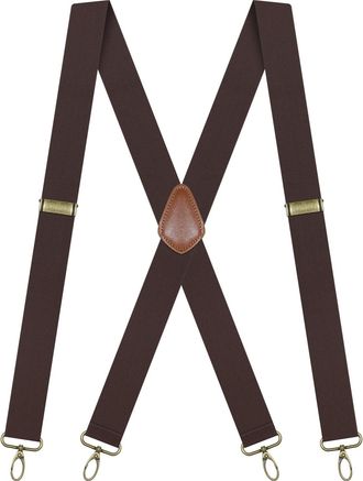 Generic Mens Braces for Trousers 1.4 Wide X Shape Suspenders Men Leather Button End Elastic Adjustable Braces for Wedding Business Party