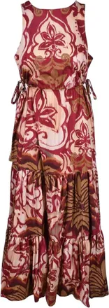 Motel Beige Bordeaux Floral Tie Cotton Maxi Dress