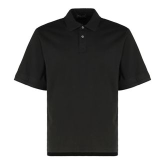 Roberto Collina Tops, Heren, Zwart, L, Katoen, Katoenen polo shirt