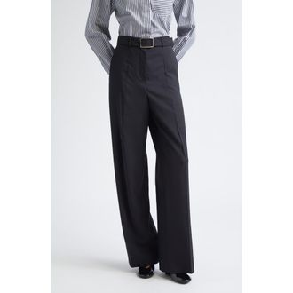 Sportmax Abituro High Waist Wool Blend Wide Leg Pants in Black at Nordstrom, Size 14