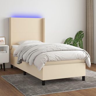 vidaXL Vidaxl - Cama Box Spring Colch&oacute;n Y Luces Led Tela Crema 100x200 Cm