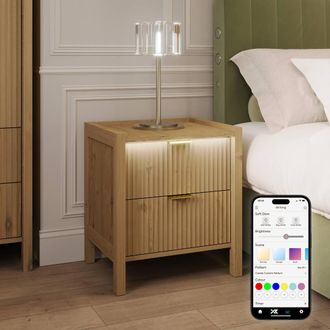X Rocker XR Living Dak ota Bedside Table with Two Drawers & Lights - Wild Oak in Light Oak