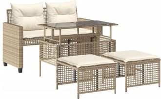 vidaXL Set Sof&aacute;s Jard&iacute;n 4 Pzas Y Cojines Rat&aacute;n Sint&eacute;tico Vidrio Beige Vidaxl