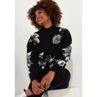 Joe Browns Mockneck Shimmer Sweater in Silver Sequin Floral at Nordstrom, Size Medium