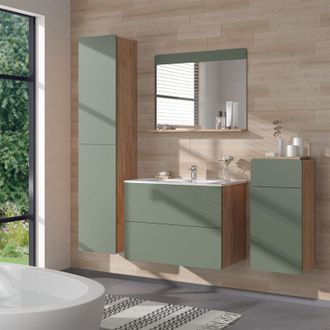 Vicco Conjunto De Muebles De Ba&ntilde;o Izan, Goldkraft Roble/verde, 5 Piezas Con Unidad Alta Y Midi
